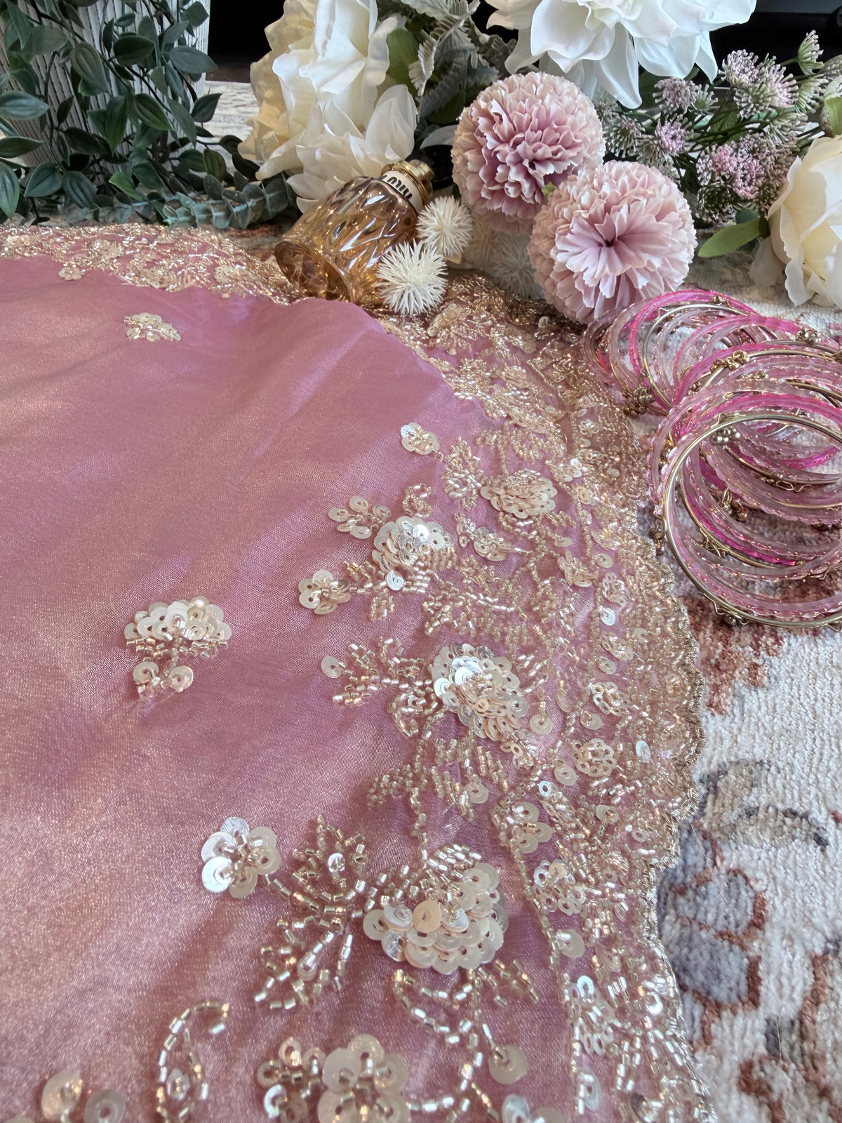 Baby Pink Embroidered Saree