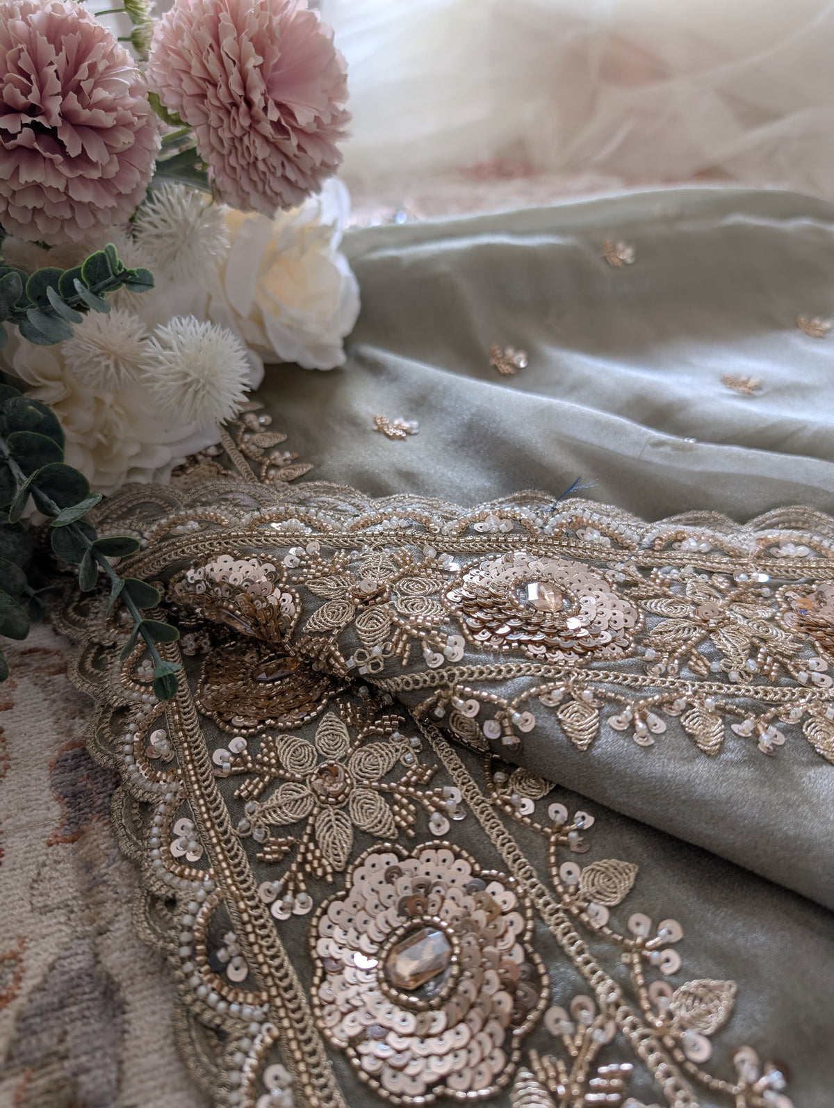 Sage Green Embellished Saree