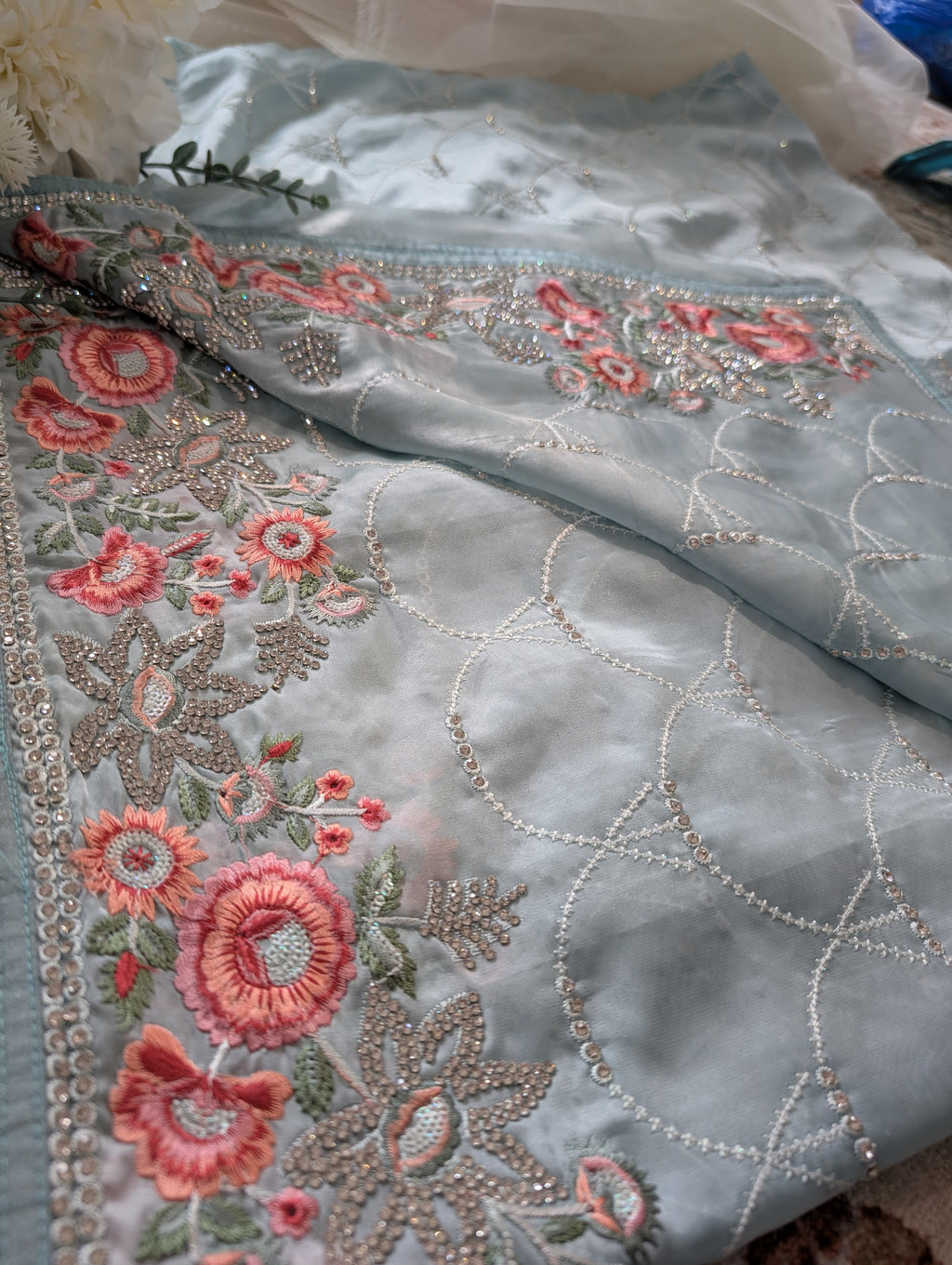 Baby Blue Embellished Saree