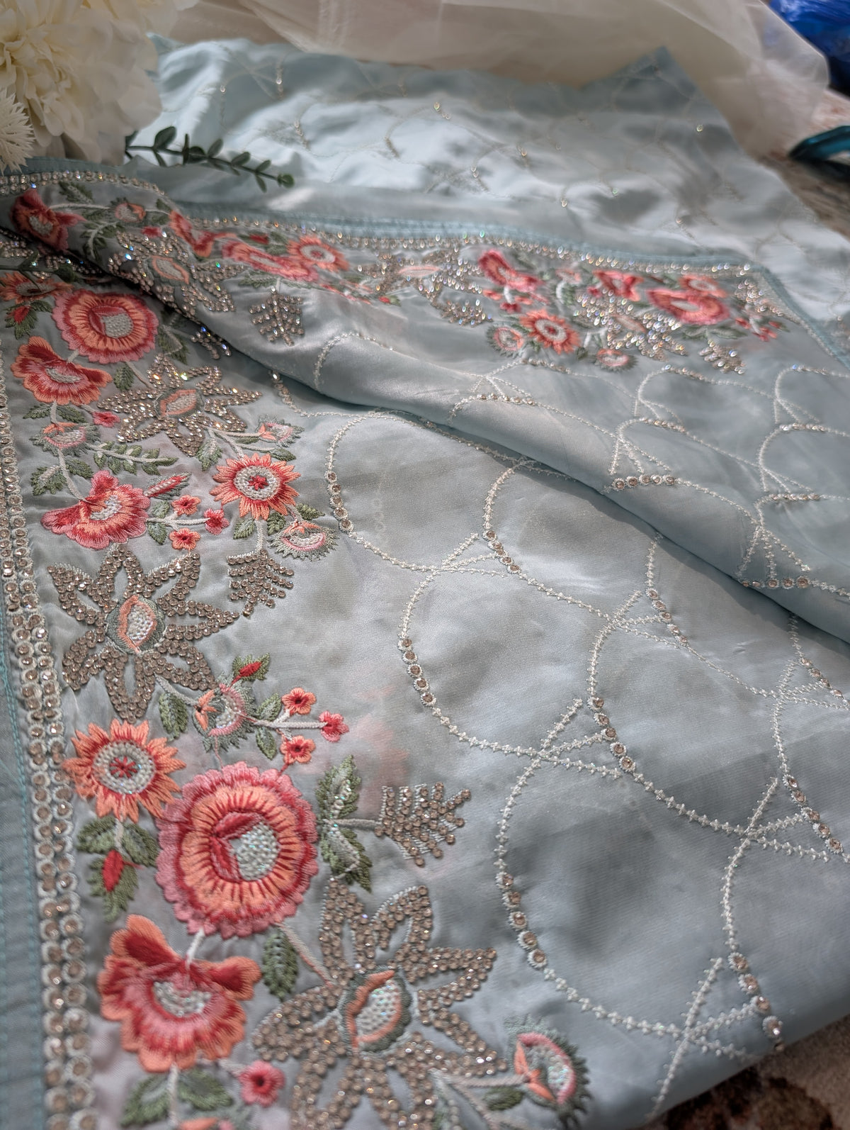 Baby Blue Embellished Saree