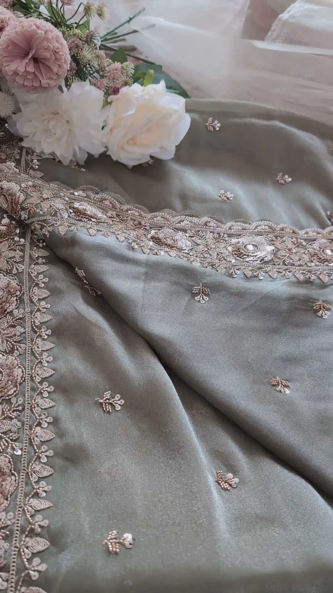 Sage Green Embellished Saree